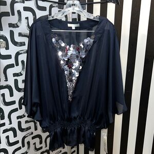 Chic Navy Sequin Blouse